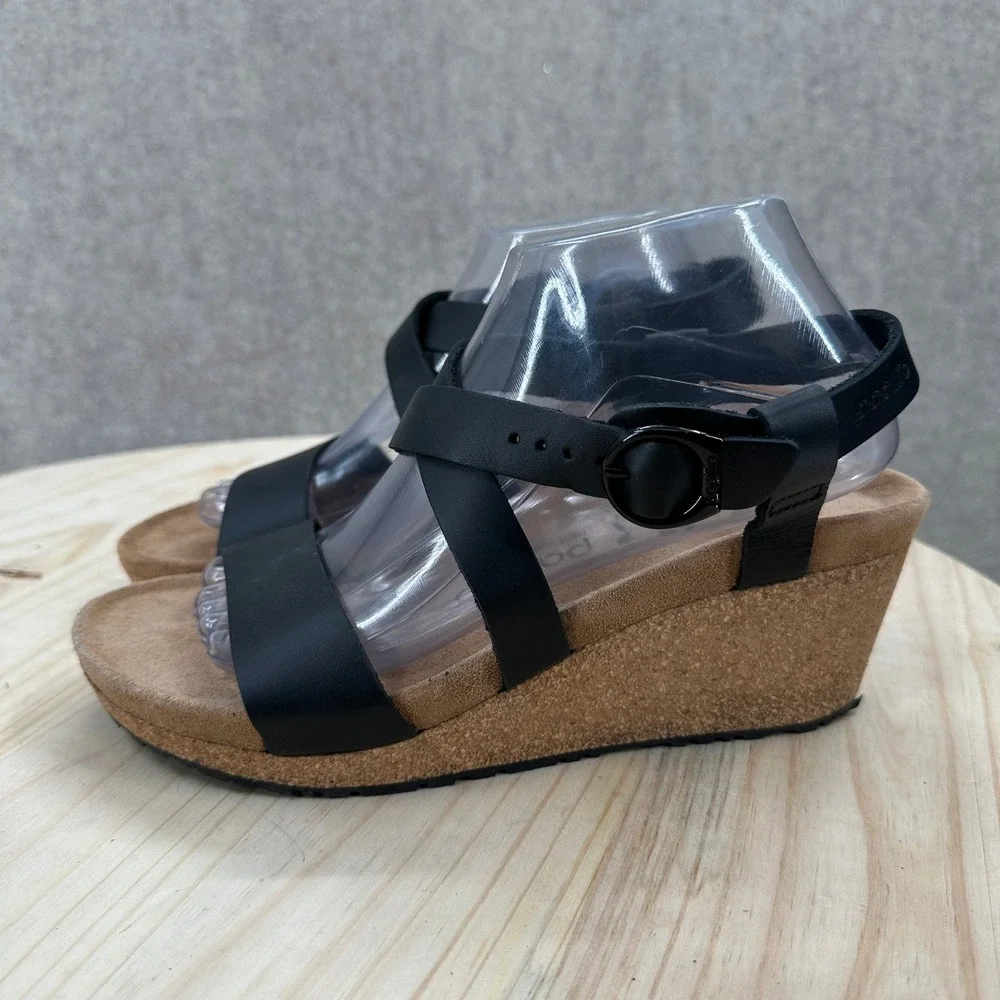 Birkenstock Papillio Sibyl Wedge Sandals Womens 9 Black Leather Strappy Cork
